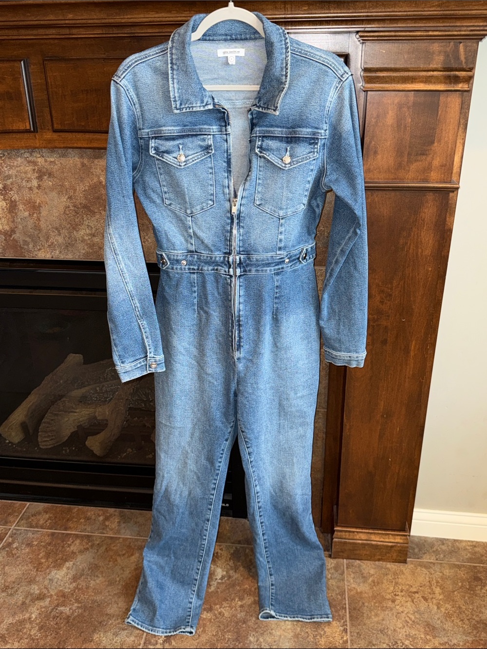 Good American Long Sleeve Denim Jean Jumpsuit Utility Western Size 3 /L - Picture 10 of 11